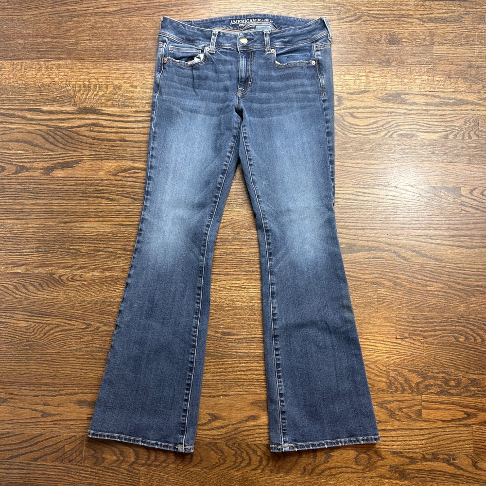 American Eagle Kick Boot Jeans Womens Jeans 10 Regular Super Stretch Medium Wash